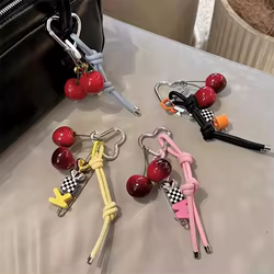 Cordón para móvil de cuero PU Y2K con letra cereza y corazón