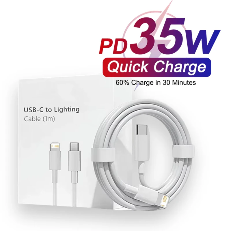 Cable cargador rápido Original PD 35W para iPhone 11 12 13 Pro 14 Plus X XR XS Max SE 2020 8 Plus Cables PD de carga rápida con caja
