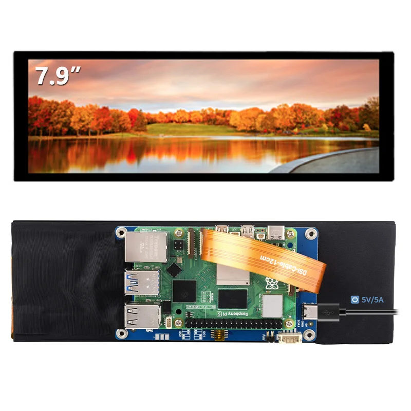 Waveshare pantalla LCD táctil capacitiva IPS de 7,9 pulgadas interfaz DSI pantalla de tira larga de 400 × 1280 píxeles para Raspberry Pi5/CM4/CM3 +/CM3 - imagen 2