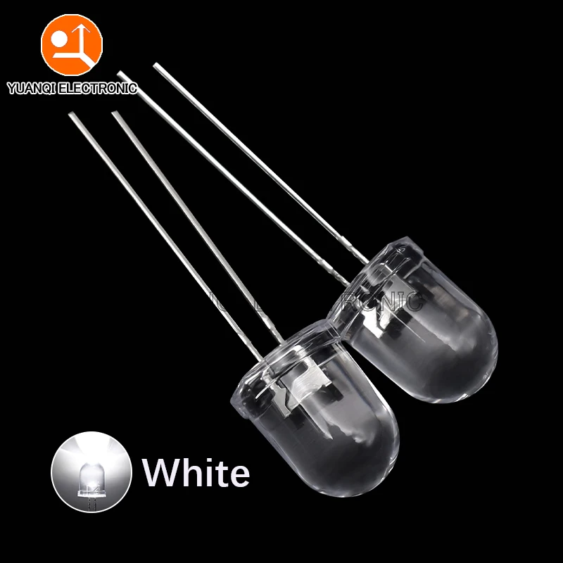 Lámpara LED de diodo emisor de luz redonda ultrabrillante, F10, 10mm, 5 colores, rojo, azul, amarillo, verde, blanco transparente, 20mA, 0,75 W, 10 unidades - imagen 2