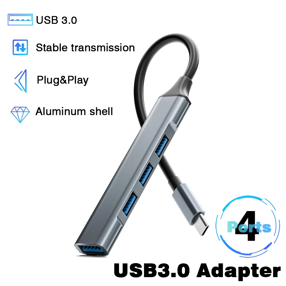 USB 3,0 HUB tipo C a 4 puertos USB HUB adaptador USB3.0 multidivisor de alta velocidad 5Gbps con PD 100W para Macbook Pro Air PC portátil - imagen 3