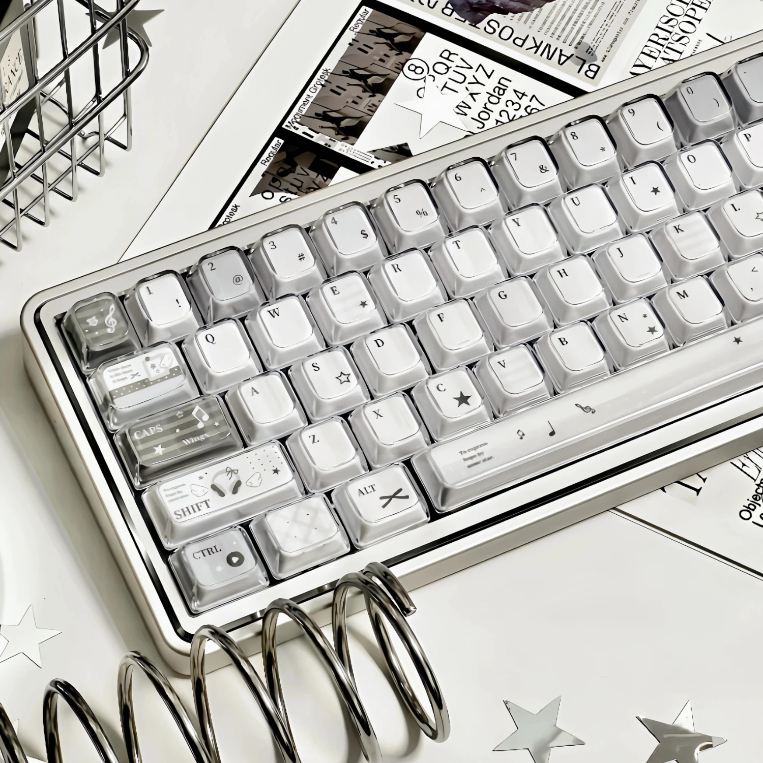 MAIMOOO-teclas de cristal con perfil KDA, nota Musical gris avanzada, PC, doble capa, gelatina translúcida, para teclado mecánico