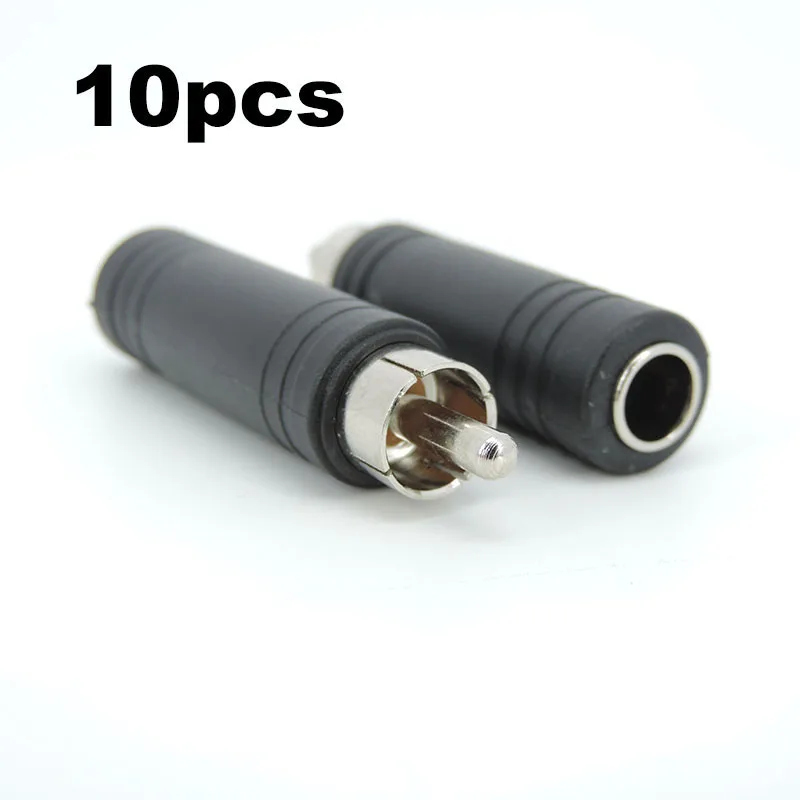 Enchufe macho RCA de 10 piezas a 6,35mm, 6,5mm a 3,5mm, adaptador de conector hembra estéreo de 3 polos 6,35 3,5, conector M/F de Audio, color negro, A7