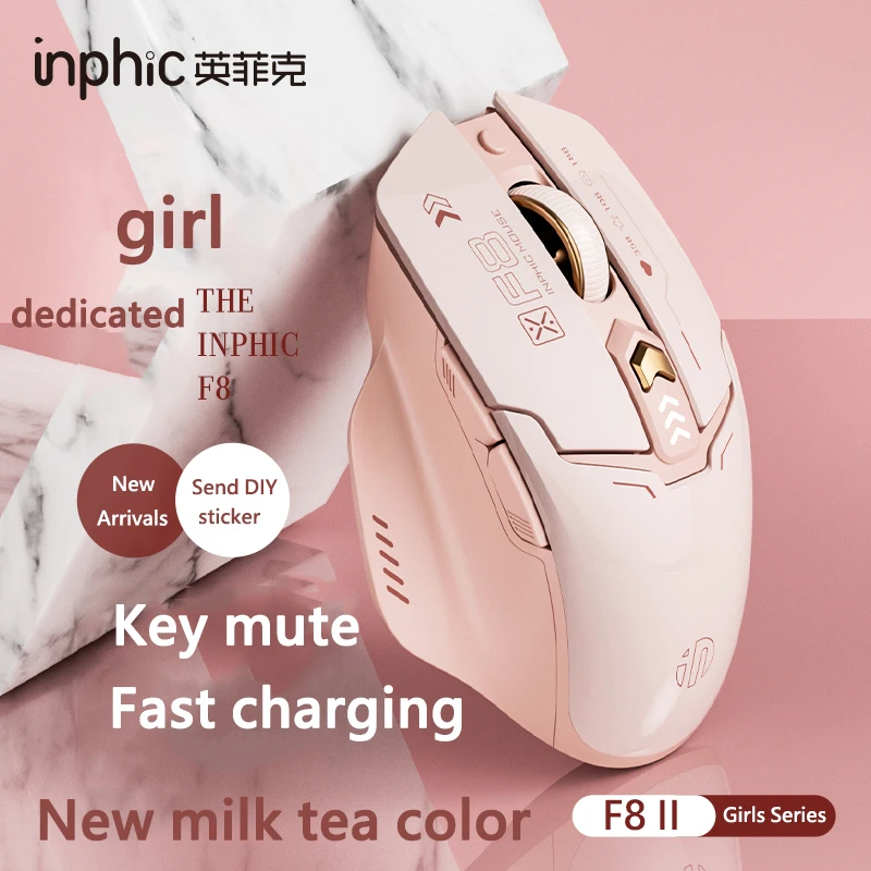 Inphic nuevo ratón silencioso inalámbrico F8 II 2,4G batería recargable pantalla de energía ratón inalámbrico para niñas - imagen 3