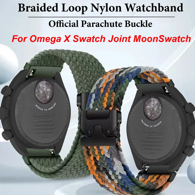Nylon trenzado de paracaídas de 20mm para Omega X Swatch Joint MoonSwatch Band para Samsung Watch 7 6 5 4 40 44mm/5Pro/4 6 Classis 43 47mm