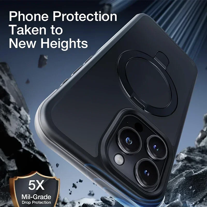 Funda magnética mate con soporte de anillo de Metal para Magsafe IPhone 15 14 13 12 11 Pro Max Plus IPhone13 con Protector de lente Mac cubierta segura - imagen 4