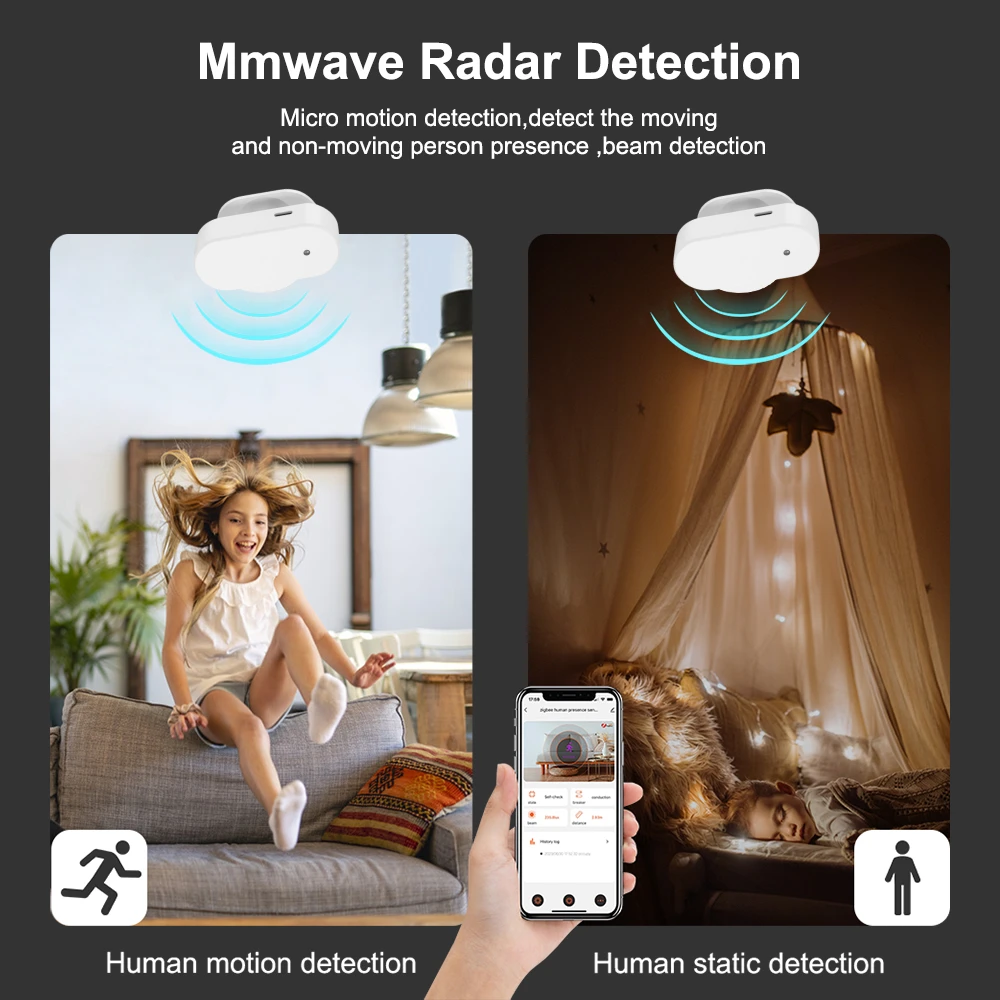Tuya 24G MmWave Detector de Radar WiFi ZigBee Sensor inteligente de presencia humana protección de seguridad PIR Sensor de movimiento vida inteligente - imagen 3