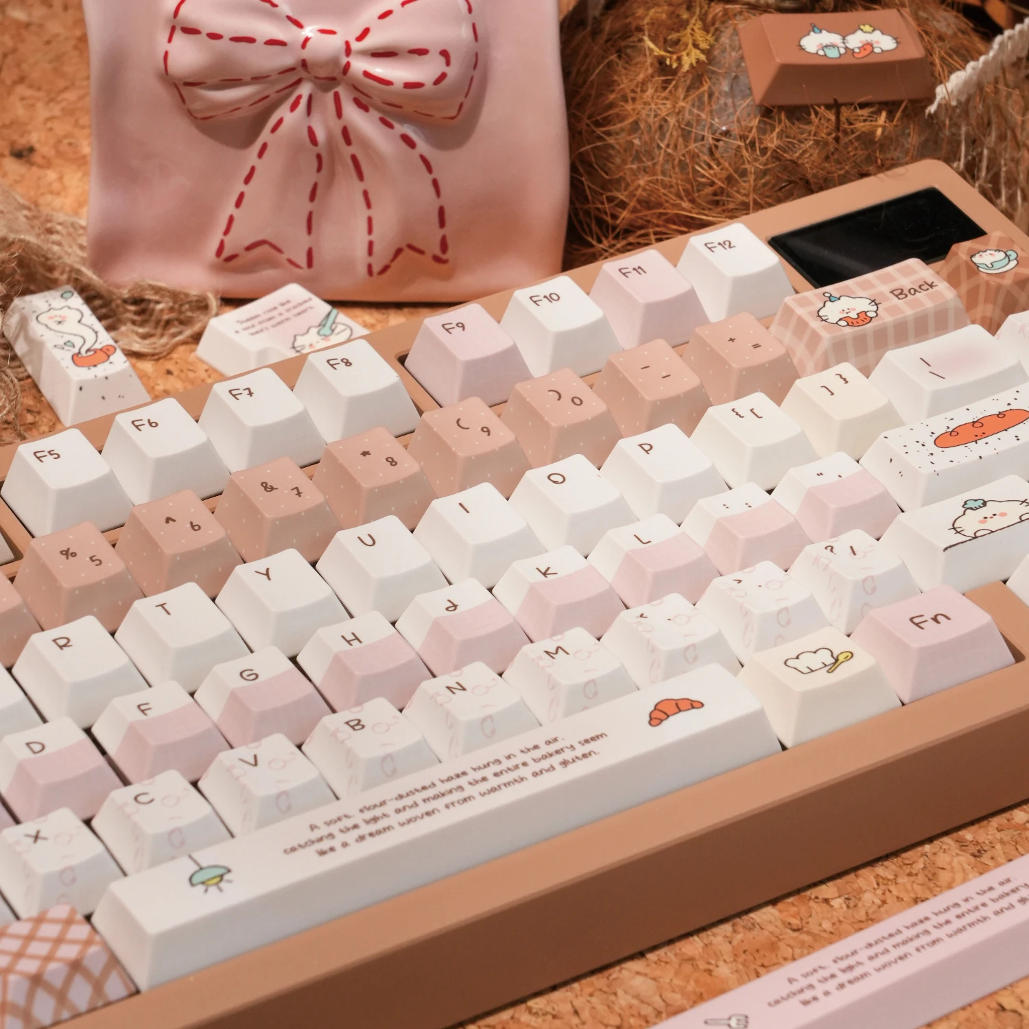 Pan gato Keycap cereza perfil 138 teclas dibujos animados lindo PBT teclas personalizadas para teclado mecánico 2,25/2.75U barra espacial ISO Enter