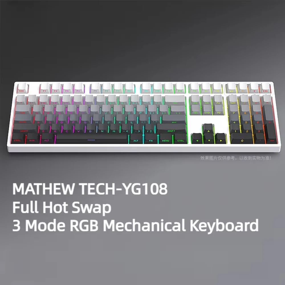 Mathew Tech-Teclado mecánico YG108 de tres modos, 108 teclas, tamaño completo, intercambio en caliente, RGB, impresión lateral, brillo, gaming - imagen 3