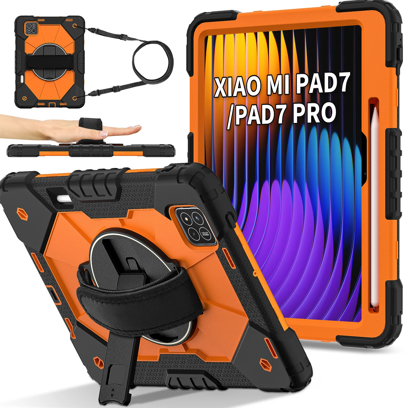 Funda Universal con soporte para Xiaomi Pad 7 Pro oficial, 2024, 11,2 pulgadas, cubierta resistente giratoria 360 con ranura para bolígrafo, correa para el hombro