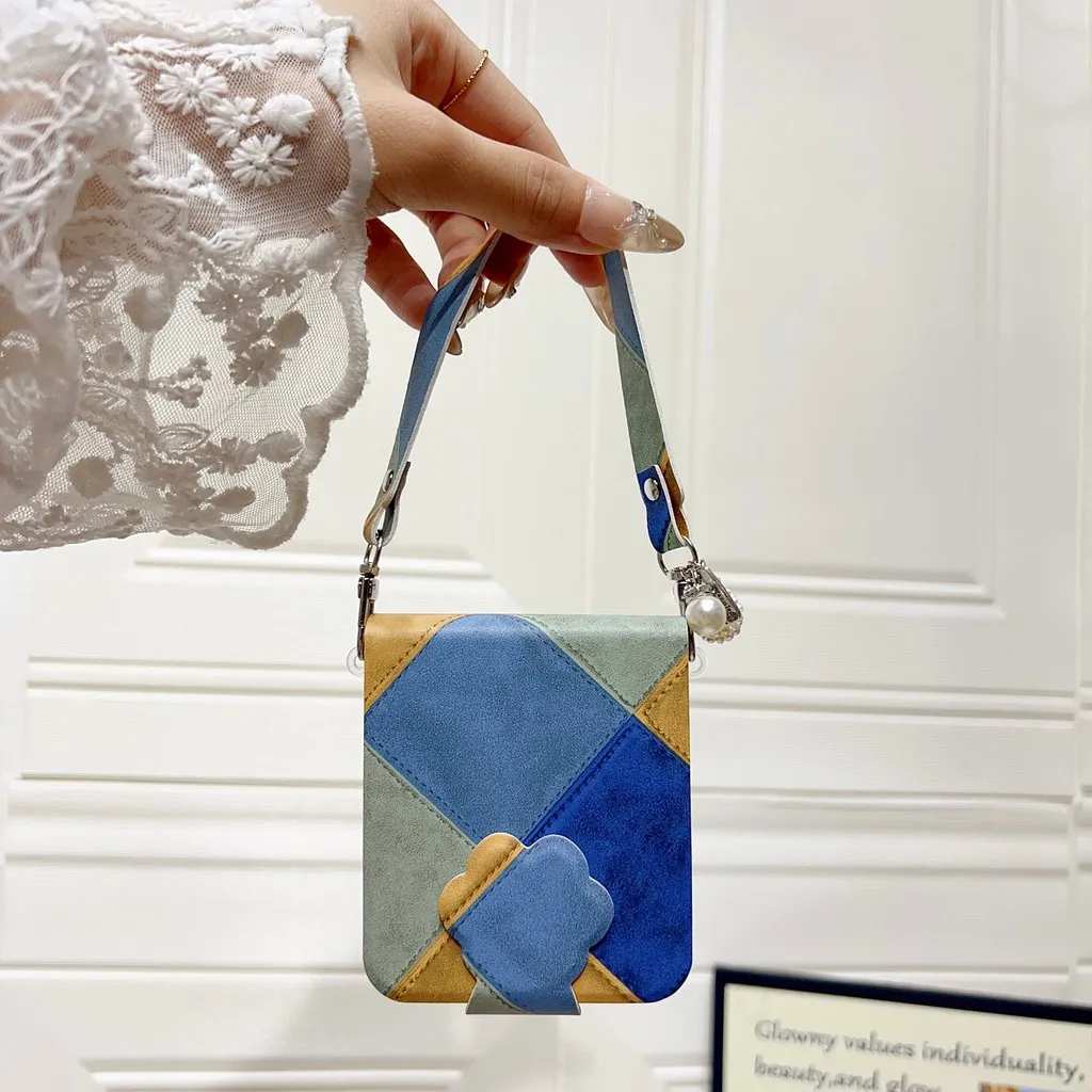 Funda de teléfono para Samsung Galaxy Z Flip 6 5 5G Flip6 Flip5 5G DIY parche Retro correa de muñeca funda dura para teléfono móvil - imagen 5