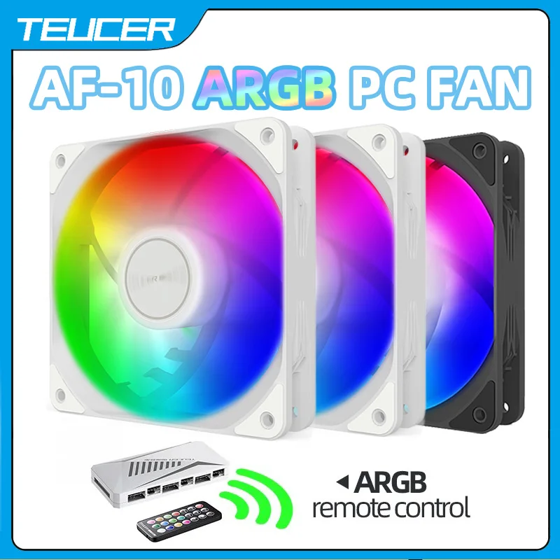 TEUCER AF10 ventilador con cubierta para PC, caja de ordenador de 120mm, enfriador de agua, ventilador de refrigeración de CPU PWM de 4 pines, ventiladores de juegos de 12cm con Control remoto ARGB