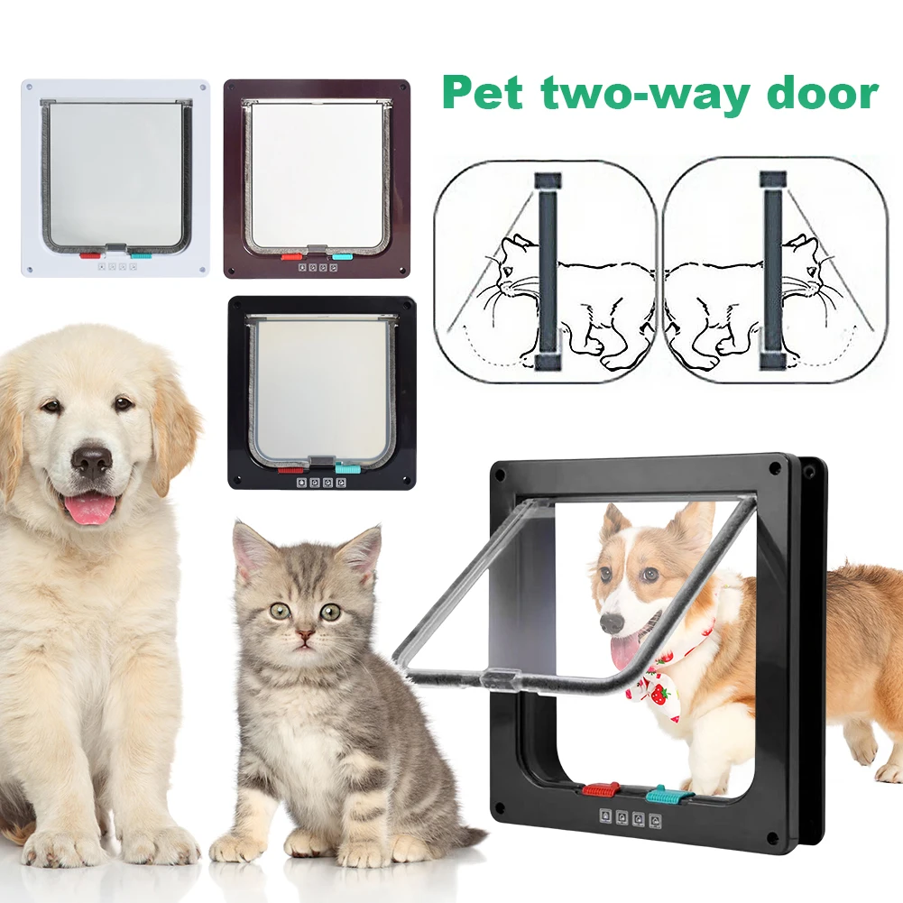 Puerta con solapa para gato con cerradura de seguridad de 4 vías, puerta de seguridad para mascotas pequeñas de plástico ABS, transparente, fina - imagen 4