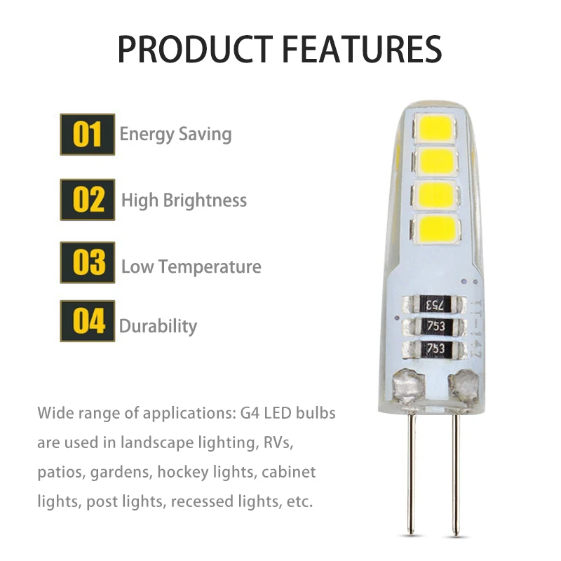 Bombilla LED de maíz Base G4 5 unids/lote 3W 220V AC/DC12V blanco cálido 3000K blanco frío 6000K un solo Color - imagen 2