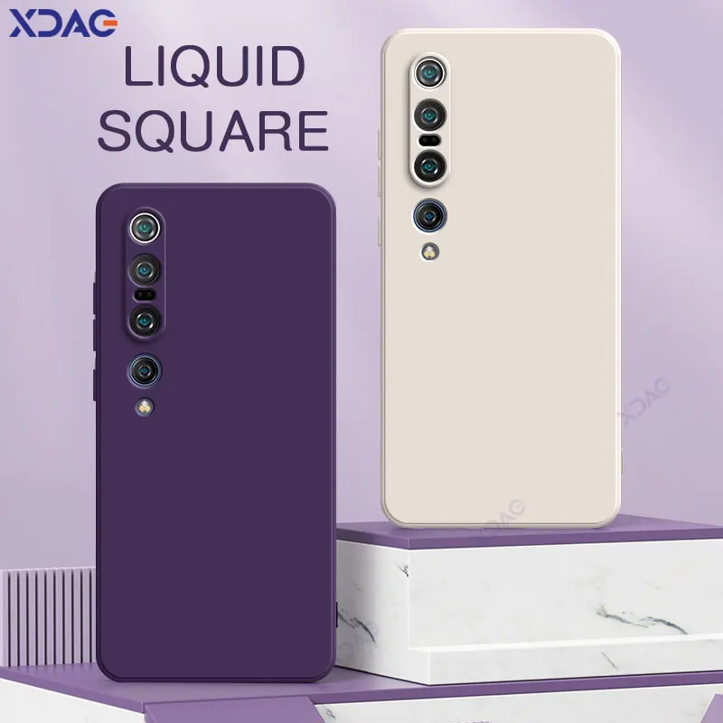 Funda de teléfono líquida cuadrada Original para Xiaomi Mi 10 10i 10S 10T Pro Lite Ultra Youth 5G funda de silicona suave 360 a prueba de golpes Mi10 - imagen 2