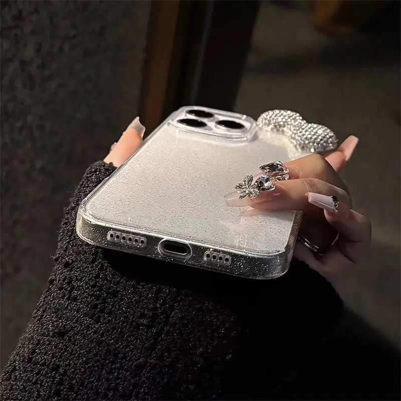 Funda de teléfono transparente de lujo con purpurina y lazo de diamante 3D para iPhone 16 17 Pro Max 15 14 13 12 11 Pro 7 8 Plus 17Air, funda suave - imagen 2