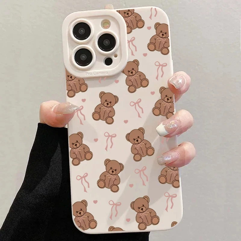 Funda de teléfono con cordón de perla blanca y oso con lazo bonito para iPhone 17 16 15 14 13 12 11 Pro Max 7 8 Plus 16E 17Air X XR XS - imagen 4