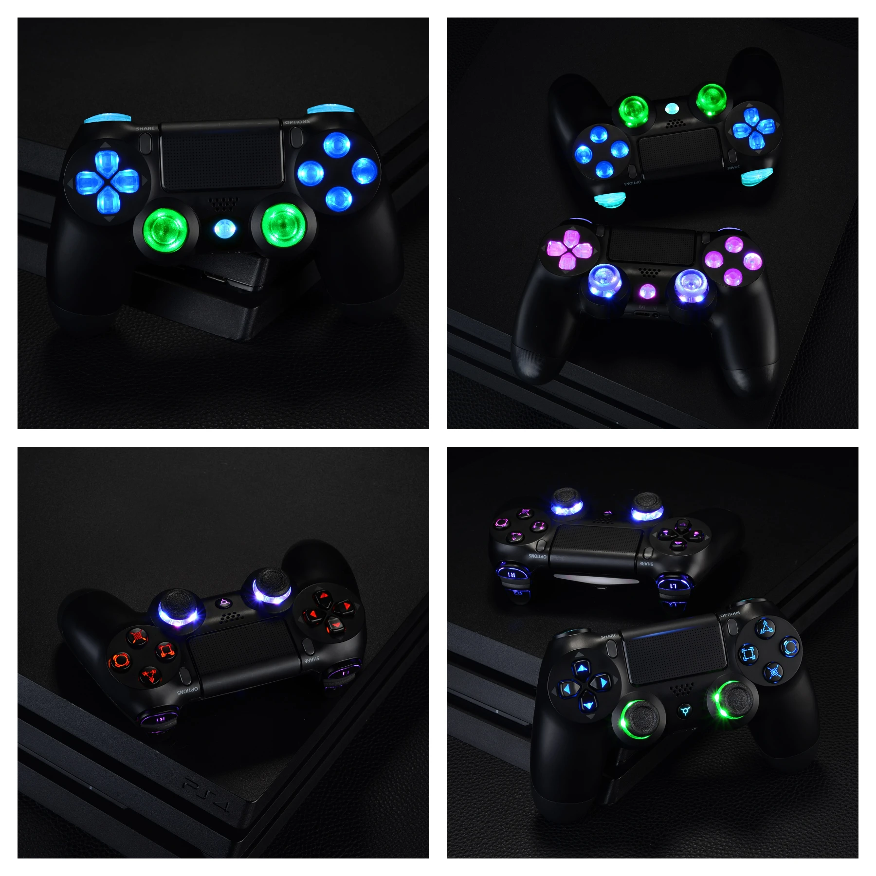 EXtremeRate-Thumbstick Luminated d-pad, botones faciales de gatillo, DTFS (DTF 2,0), Kit LED para controlador ps4 Slim Pro, multicolor - imagen 4