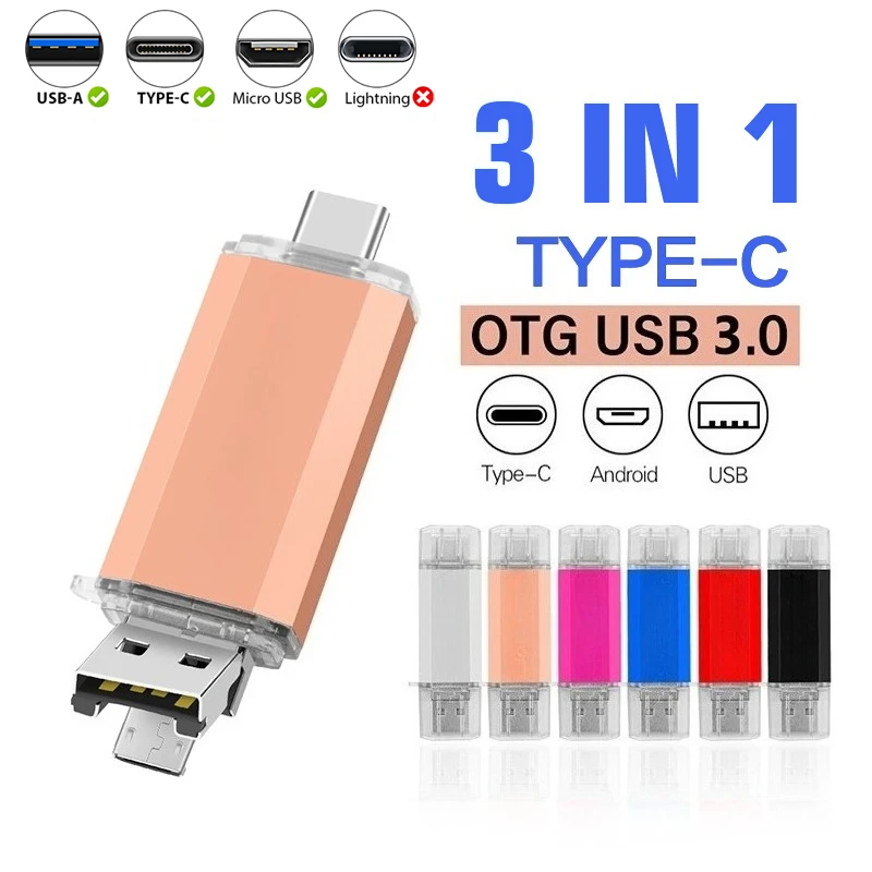 Unidad Flash USB 3,0 de alta velocidad TYPE-C Pen Drive 64GB 32GB 3 en 1 Memory Stick OTG memoria USB creativa para teléfono/portátil U Disk