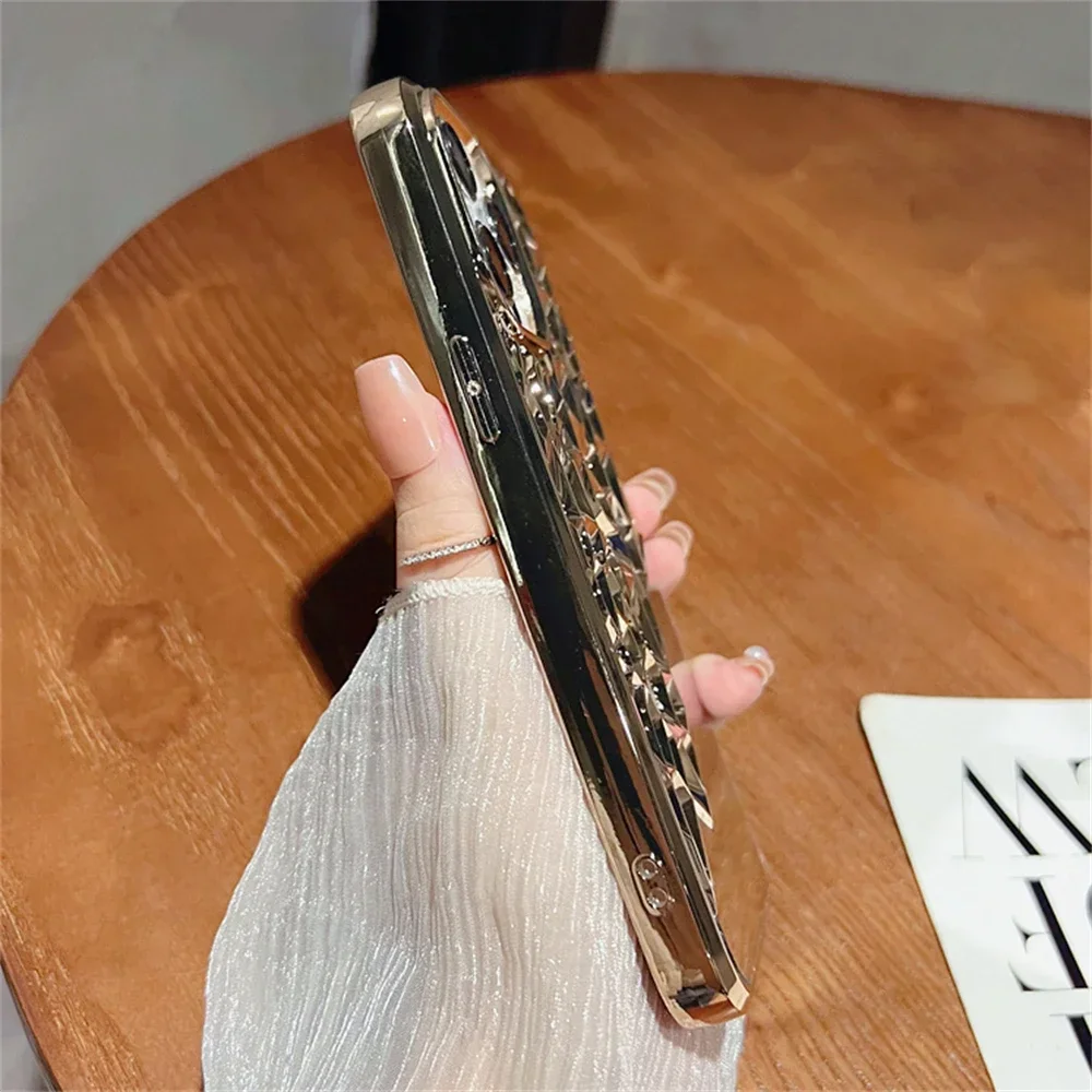 Funda de teléfono transpirable con espejo calado chapado de lujo para iphone 14, 15, 13, 12 Pro Max 13, 14, 11, cubierta trasera dura transparente a prueba de golpes - imagen 4