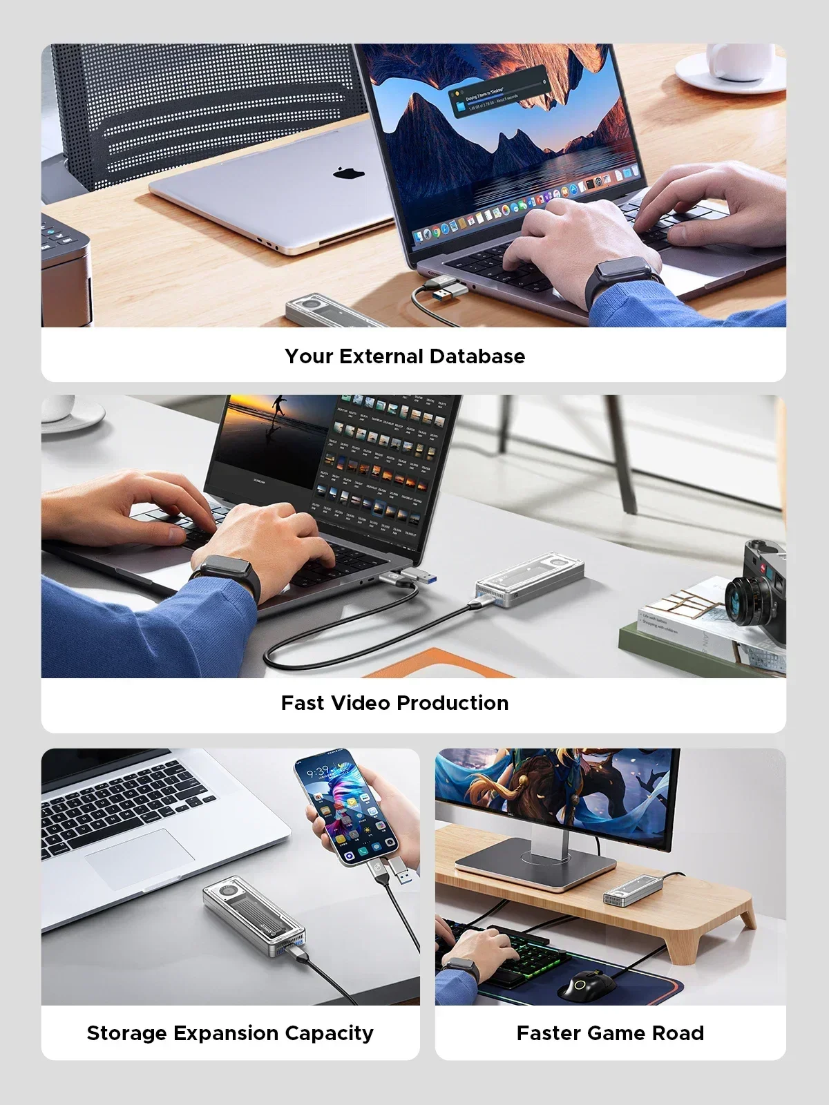 ORICO USB4.0 M.2 SSD Caja 40Gbps 8TB Aluminio con Ventilador de Refrigeración PCIe4.0 NVME Caja Tipo C Compatible Thunderbolt 3/4 - imagen 5