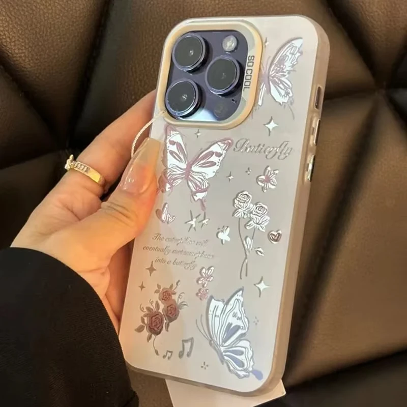 Funda de teléfono hueca con mariposa rosa creativa para Samsung Galaxy S23 S24 S25 Ultra S22 S21 S20 Plus FE A15 A35 A55 cubierta a prueba de golpes - imagen 3