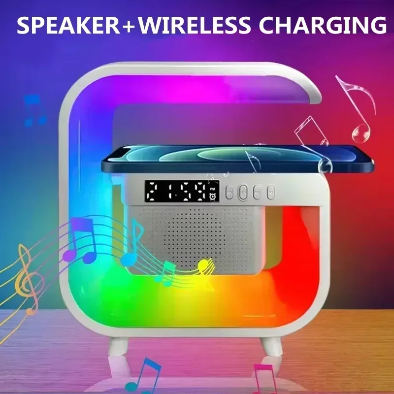 Estación de carga inalámbrica, lámpara de escritorio, luz nocturna, despertador, Altavoz Bluetooth para iPhone, Samsung, Xiaomi, soporte de carga rápida