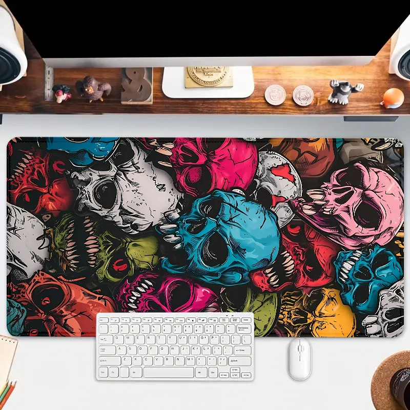 Alfombrilla de ratón colorida con calavera de terror Hippie, alfombrilla de escritorio grande de 900x400, accesorios de goma antideslizantes para juegos, alfombrilla de ratón de regalo para oficina y trabajo