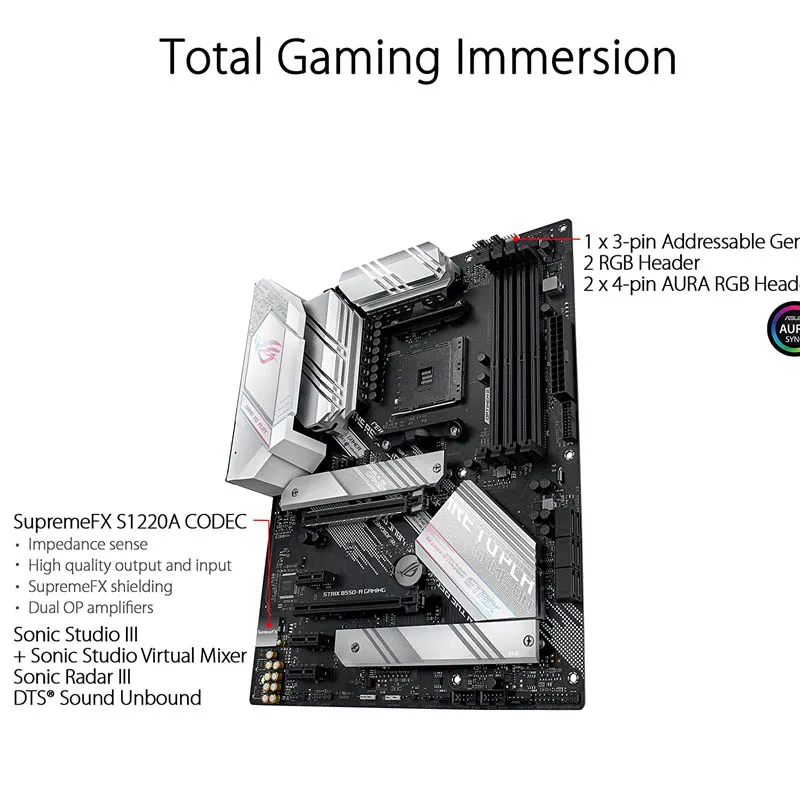 ASUS-Placa base ROG STRIX B550-A GAMING AM4, AMD Ryzen 3rd DDR4 128GB(OC) PCI-E 4,0 M.2 B550, Placa madre AM4 ATX - imagen 2