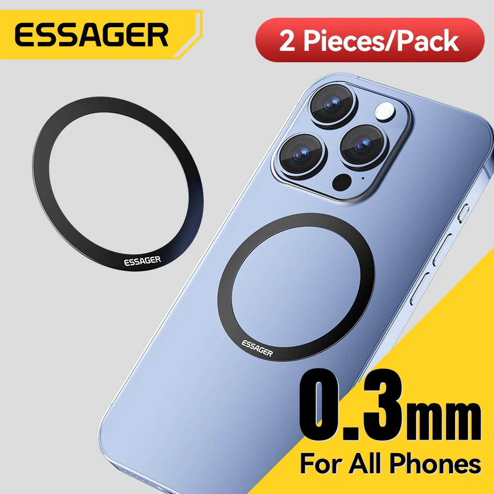 Essager 2 uds anillo magnético de Metal para Magsafe iPhone 15 14 13 12Pro teléfonos Android placa adhesiva anillos para soporte de cargador inalámbrico