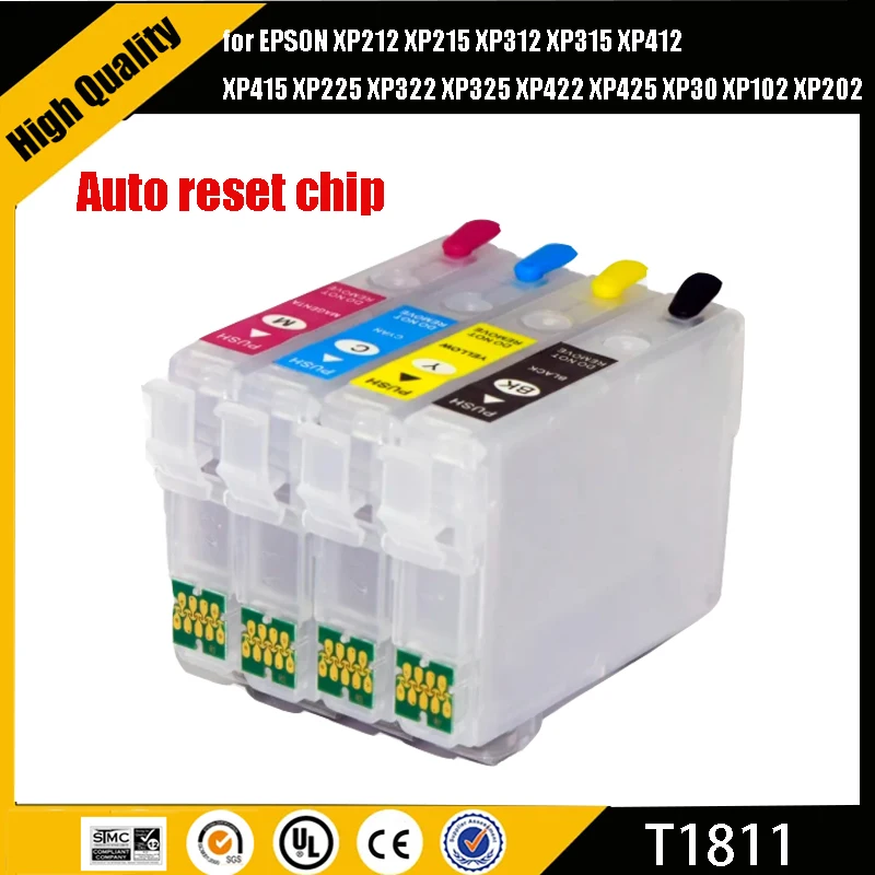 Cartucho de tinta recargable T1811 1811 para EPSON XP212 XP215 XP312 XP315 XP412 XP415 XP225 XP322 XP325 XP422 XP425 XP30 XP102 XP202