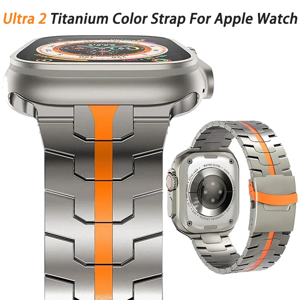 Correa de acero inoxidable de Color titanio para Apple Watch Band Ultra 2 49mm 46mm 45mm 44mm 42mm pulsera de Metal para IWatch 10 9 8 7 SE