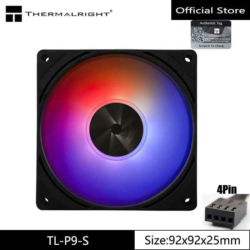 Thermalright TL-P9-S ventilador con cubierta ARGB de 9cm 2200RPM 23dBA ventilador de refrigeración de bajo ruido compatible con Control síncrono de la serie PWM/ARGB