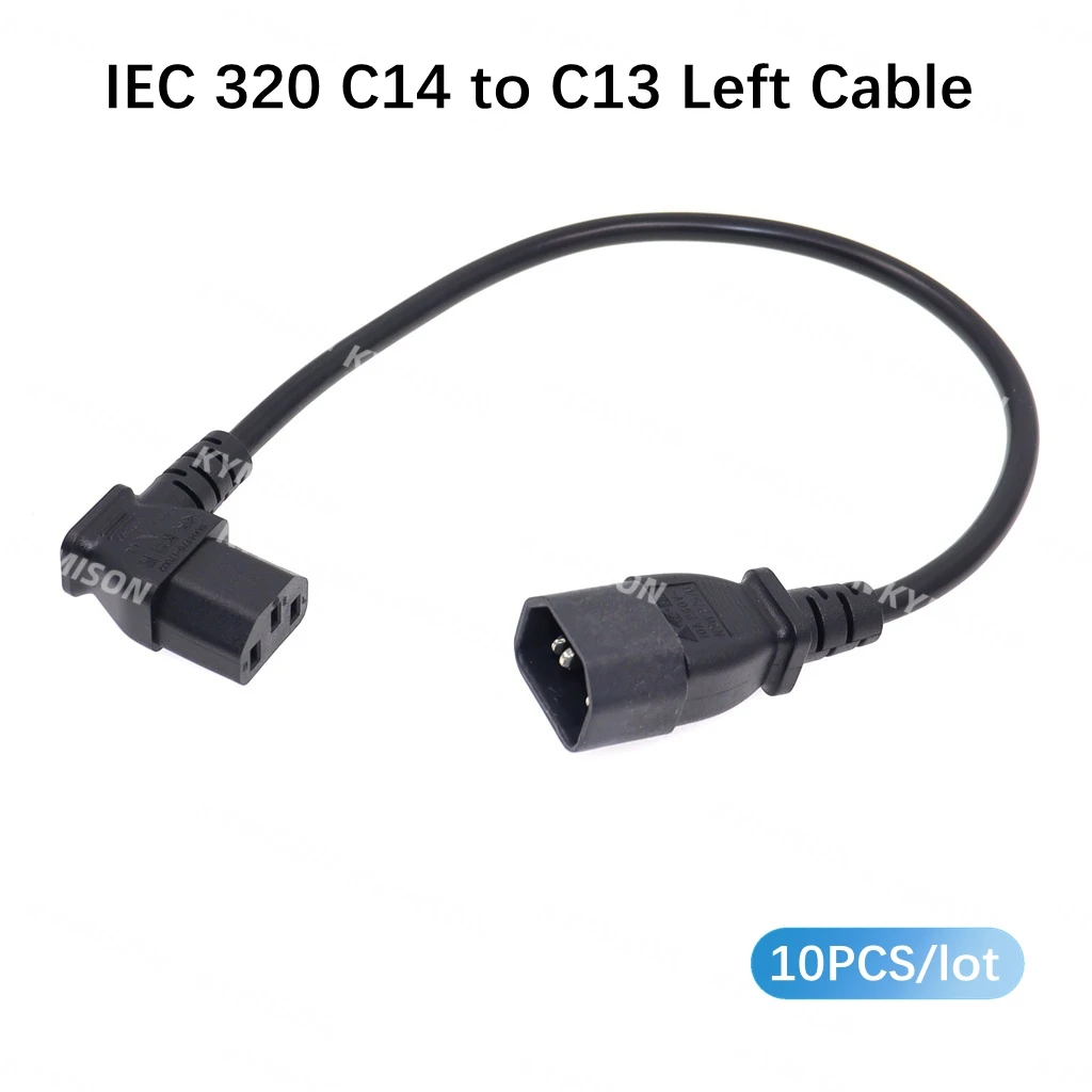 10 Uds IEC60320 C13 Cable de extensión de ángulo izquierdo C13 a C14 PDU Cables de alimentación en ángulo macho a hembra cable de alimentación de CA 10A 250V