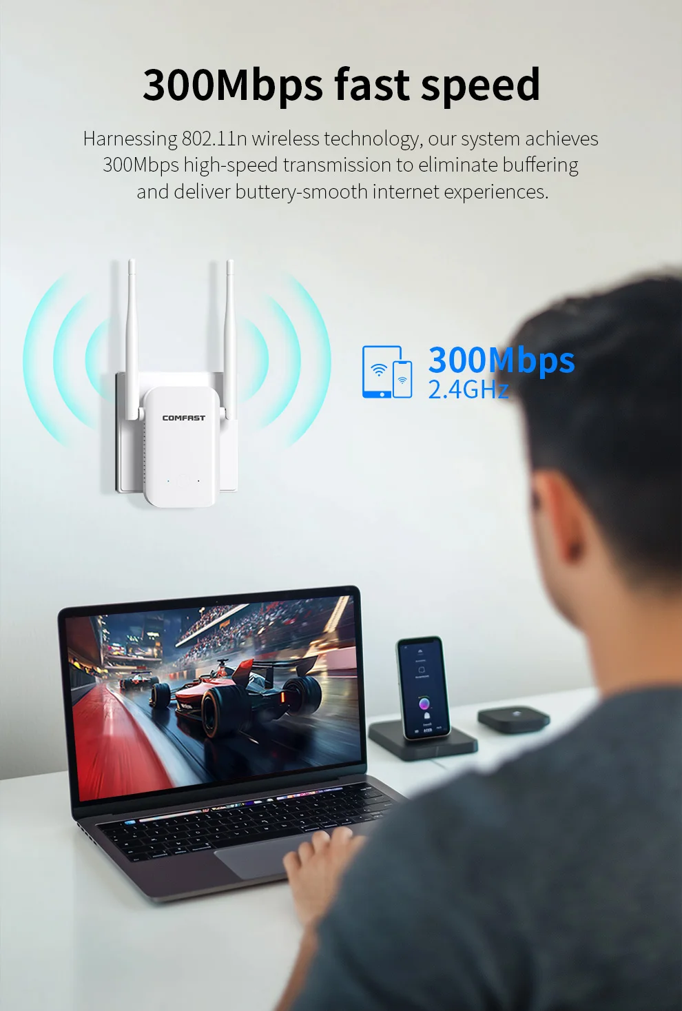 Comfast-repetidor WiFi inalámbrico de 300Mbps, enrutador de señal 2,4G 802.11b/g/n, amplificador extensor WiFi inalámbrico de largo alcance, amplificador WIFI - imagen 5