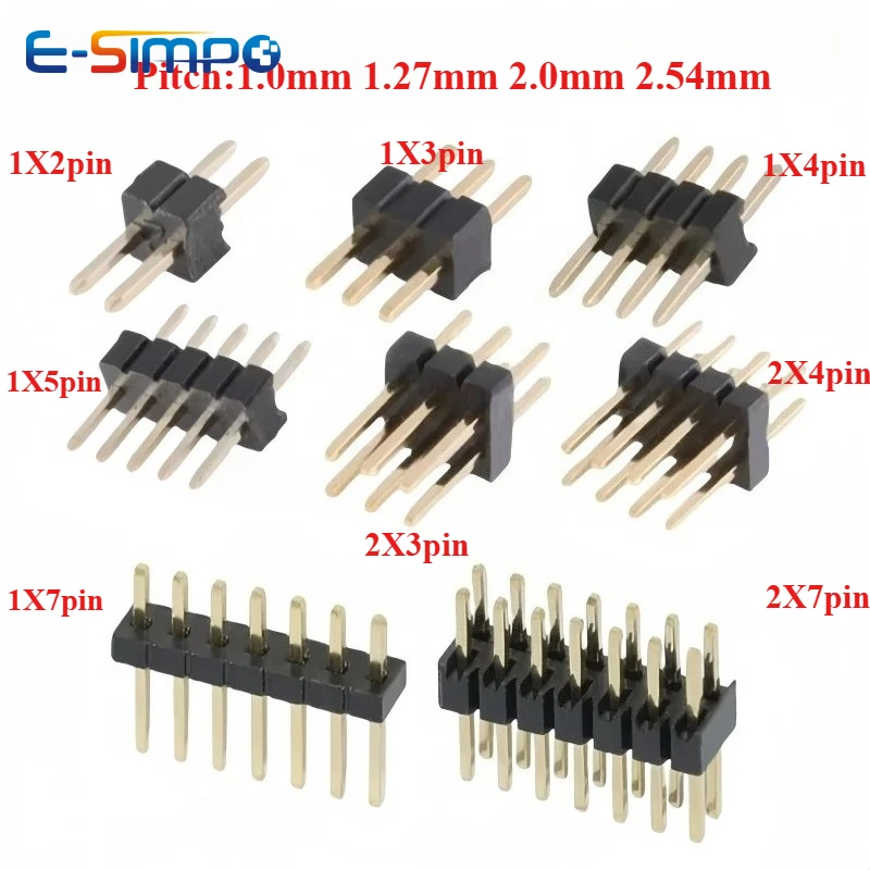 10 Uds 1,0mm 1,27mm 2,0mm 2,54mm cabezal de Pin doble fila macho 1/2 ~ 40P conector de placa PCB separable tira Pinheader 1*2/2P 4P 6-40p