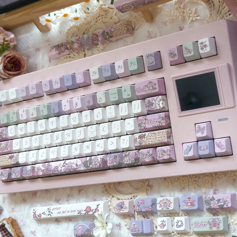 Fancce Ballet of Time Keycaps personalizado PBT cereza perfil transparente Keycap lindo Rosa dibujos animados Anime punto teclas para jugadores - imagen 3