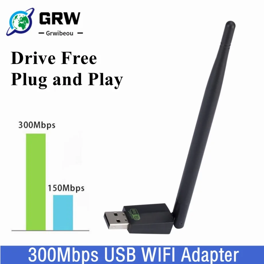 Grwibeou-Adaptador WIFI de 300Mbps, tarjeta de red inalámbrica, reproducción y reproducción, Mini adaptador WiFi USB, receptor LAN Wi-Fi para PC y Windows