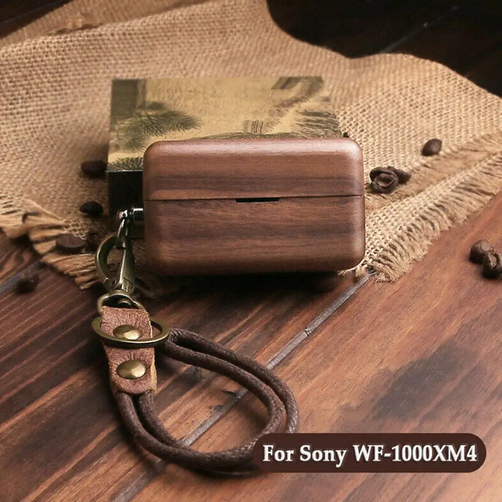 Funda de madera maciza para auriculares Sony WF-1000XM5, protector de auriculares Bluetooth con cordón, cubierta para WF-1000XM4