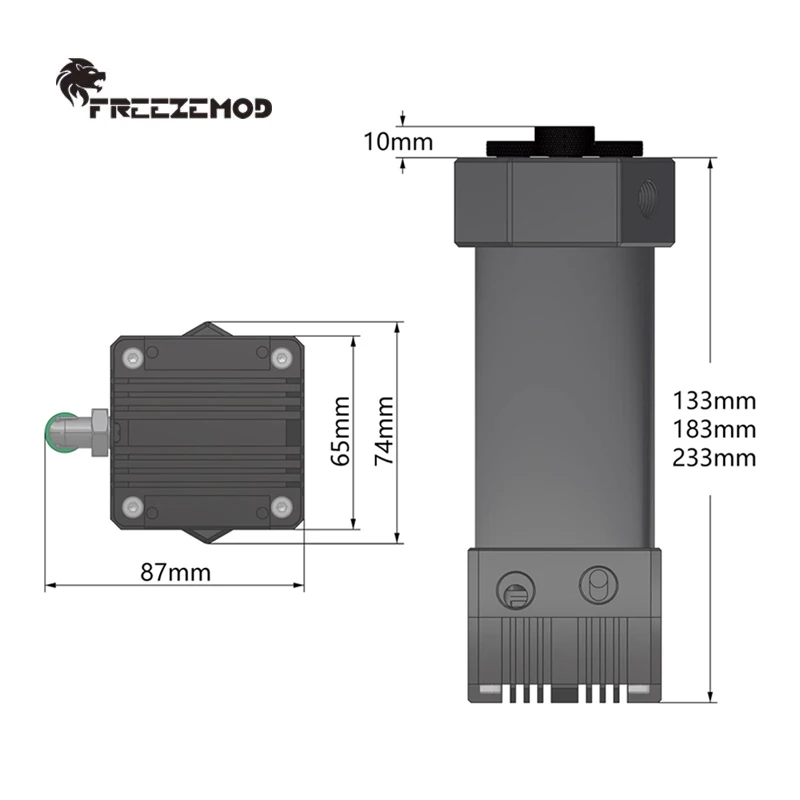 FREEZEMOD Caja de bomba de agua AIO de aluminio completo, depósito antiexplosión DC 12V/24V 133MM-233MM, PUB-JSM6 - imagen 2