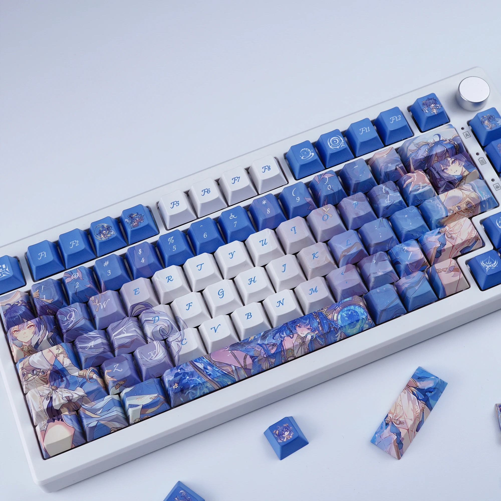 Wuthering Waves IUNO Keycaps Cherry Profile PBT sublimación térmica azul dibujos animados lindo juego Keycap para teclado mecánico DIY - imagen 2