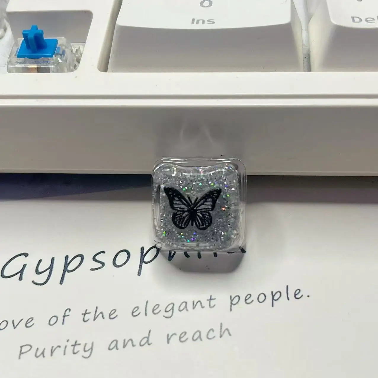 Teclas de mariposa negra DIY, bonitas teclas translúcidas con cabeza de gato, teclas de teclado mecánico transparentes de color rosa brillante para juegos - imagen 2