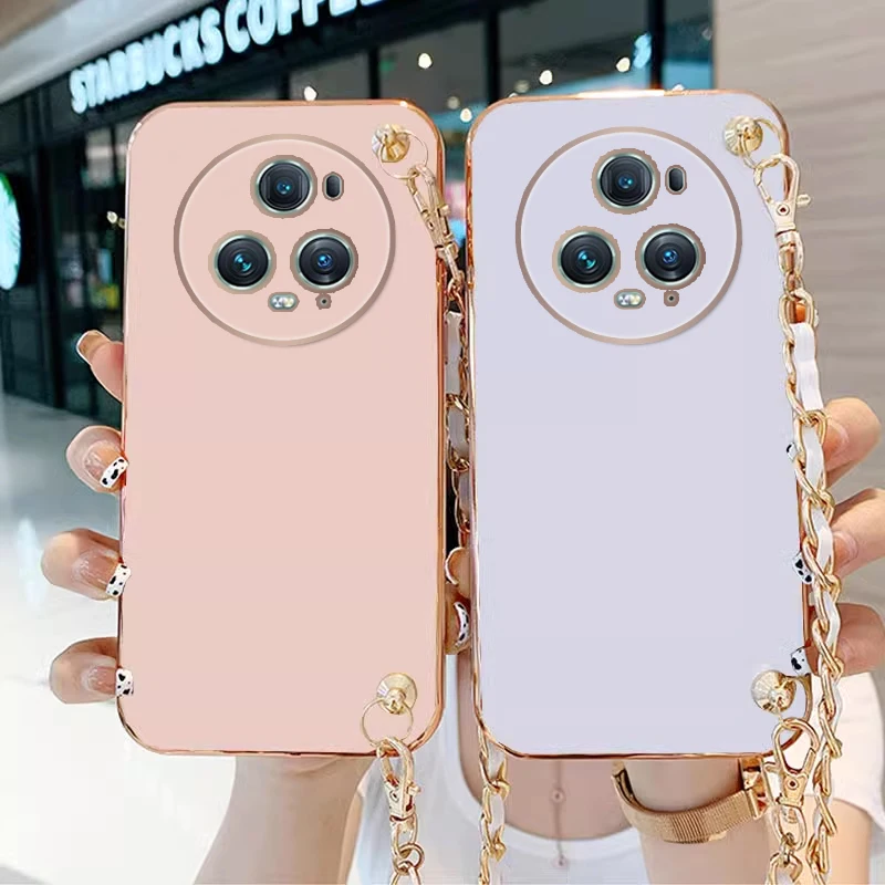 Para OPPO Find X9 Pro chapado bandolera cordón collar cadena funda para FindX9Pro lente protectora cubierta de silicona de cuero metálico - imagen 2