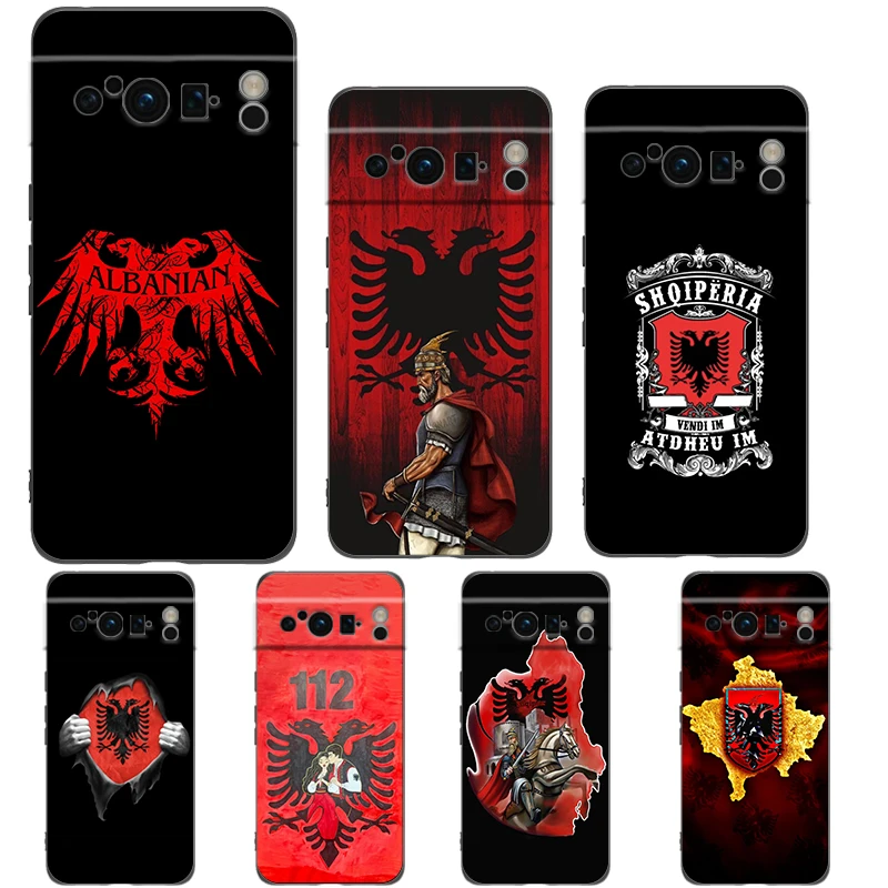 Funda de teléfono con bandera de Albania y Albania para Google Pixel 9 8 7 6 Pro XL 8A 6A 7A 5G, funda negra de TPU suave a prueba de golpes