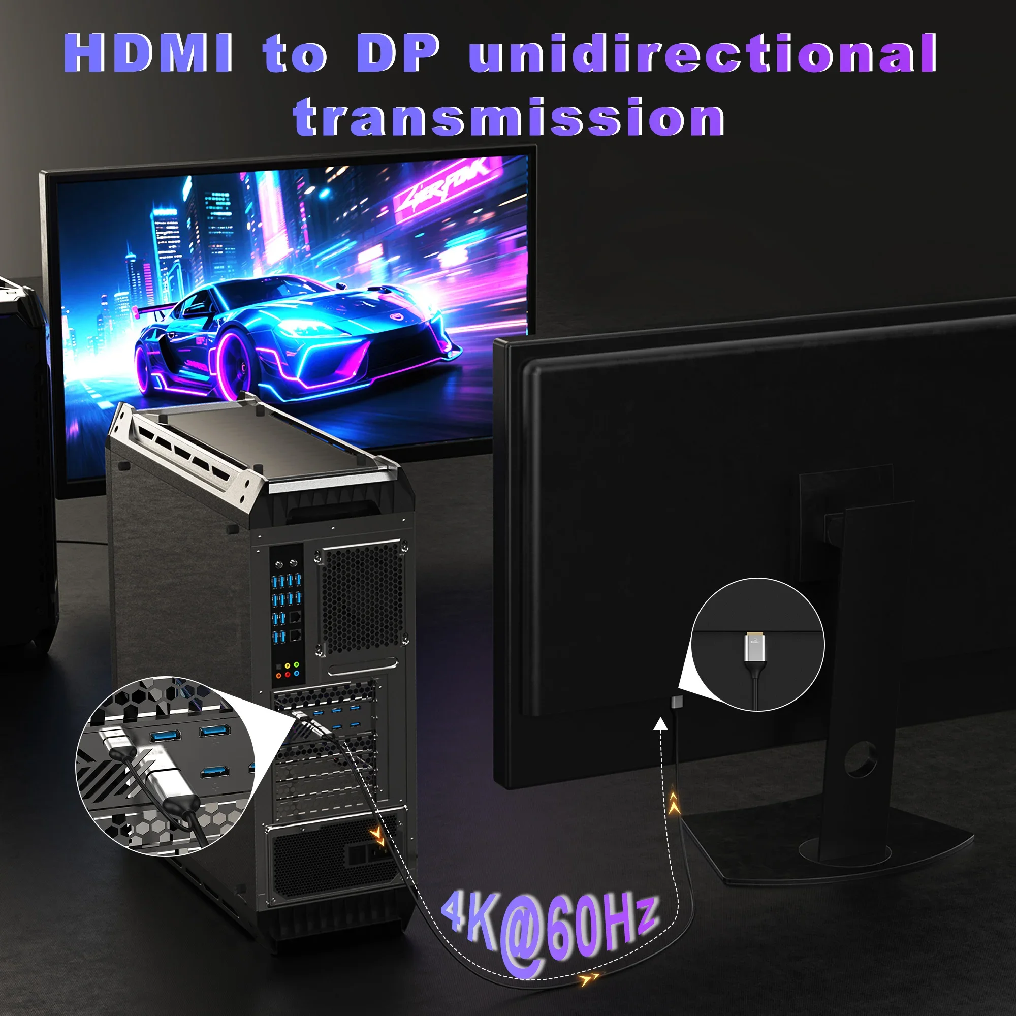 Cable HDMI a DisplayPort 4K @ 60Hz Cable convertidor adaptador HDMI a DP uni direccional 4K HDR18gbps(DSC) para PC portátil Monitor PS5 - imagen 2
