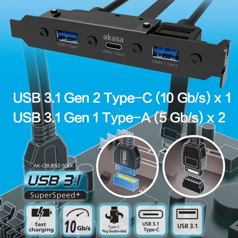 Tarjeta de expansión USB3.1 Gen2 de alta velocidad, tarjeta adaptadora Pcie a tipo C, Cable de conexión de ranura de media altura, chasis HTPC de escritorio