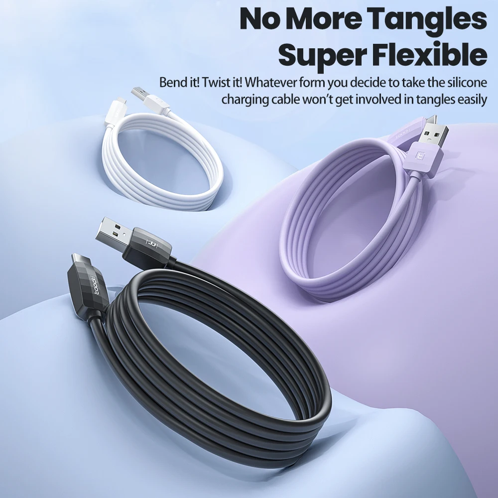 Toocki-Cable USB C de silicona 3A, Cable de carga rápida USB A a tipo C para teléfono móvil Xiaomi Samsumg Huawei POCO