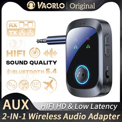 Transmisor y receptor de audio Bluetooth 5.4 de doble transmisión multipunto 2 en 1, adaptador inalámbrico de baja latencia HIFI HD de 3,5 mm con micrófono para TV, PC, auriculares, coche y avión.