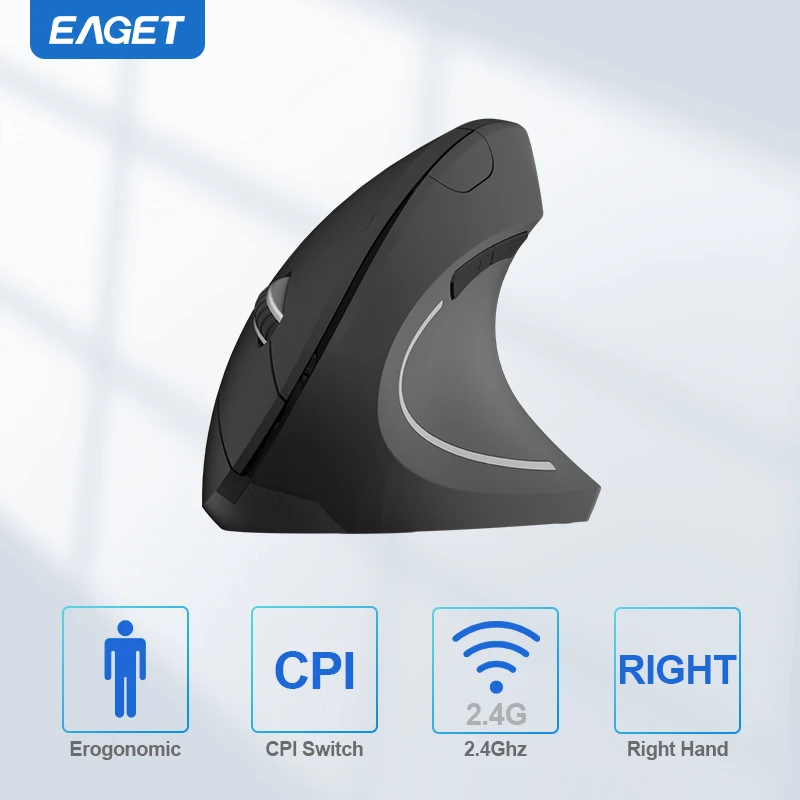 Ratón vertical Eaget ergonómico 2,4 GHz ratón óptico inalámbrico 3 ajustable DPI800/1200/1600 6 botones para ordenador portátil PC ordenador de escritorio