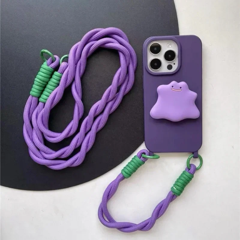Funda de silicona con correa de muñeca para iphone, carcasa con cordón cruzado, collar de dibujos animados, soporte para teléfono, 16 Pro Max Plus - imagen 2